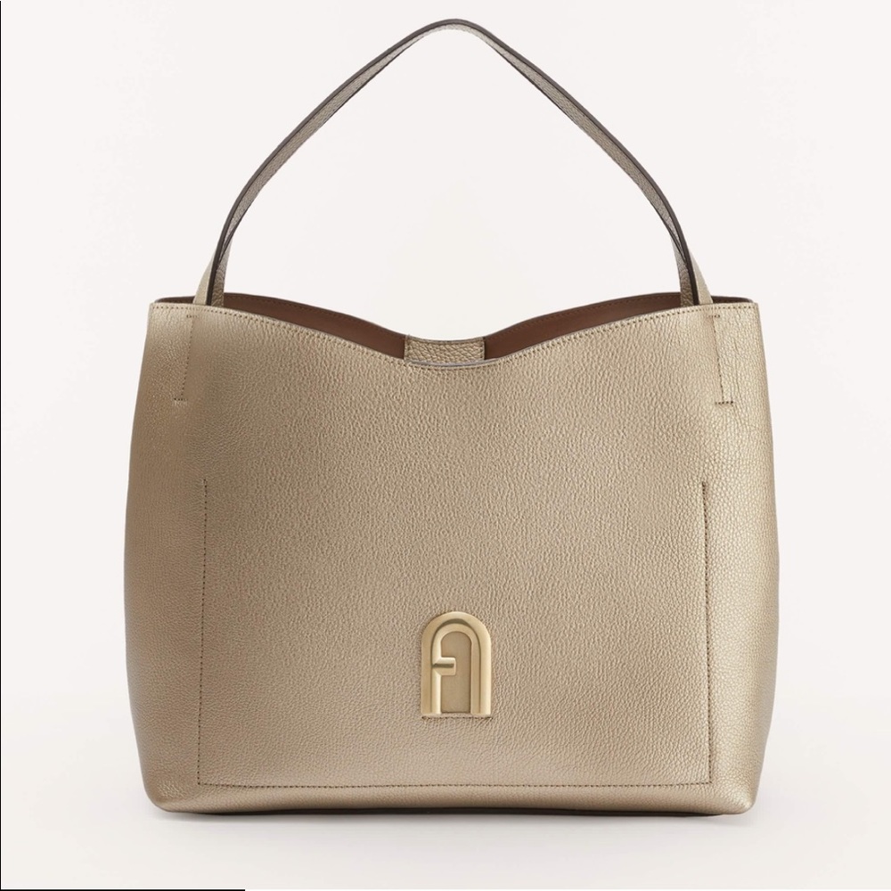 Furla L Taupe Metal Hobo Bag